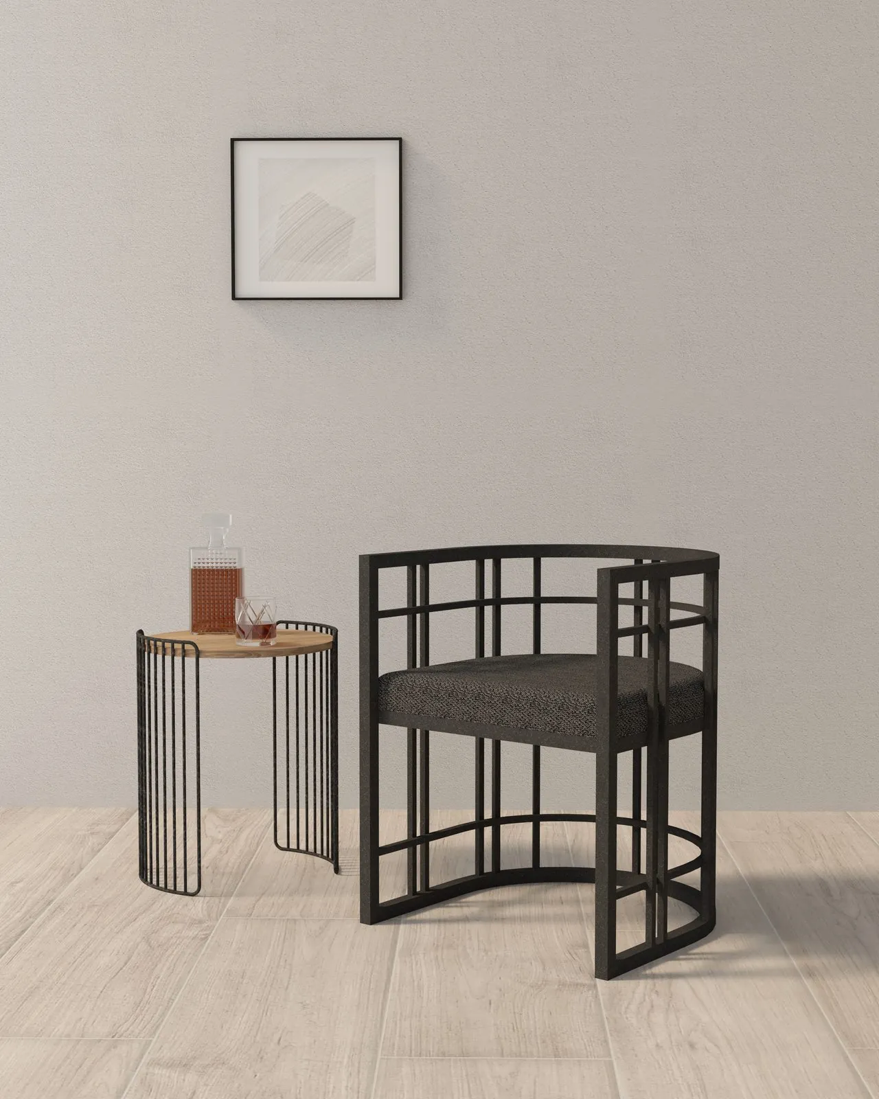 Silla Braco de acero con asiento tapizado.