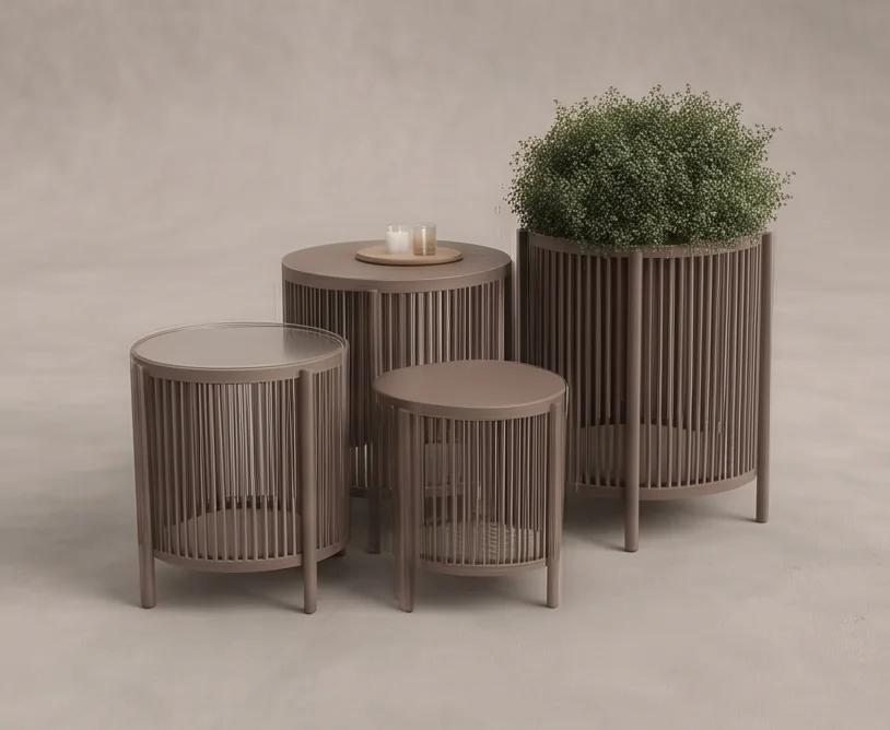 Jardinera cilíndrica mediana del sistema modular Alto Metal.